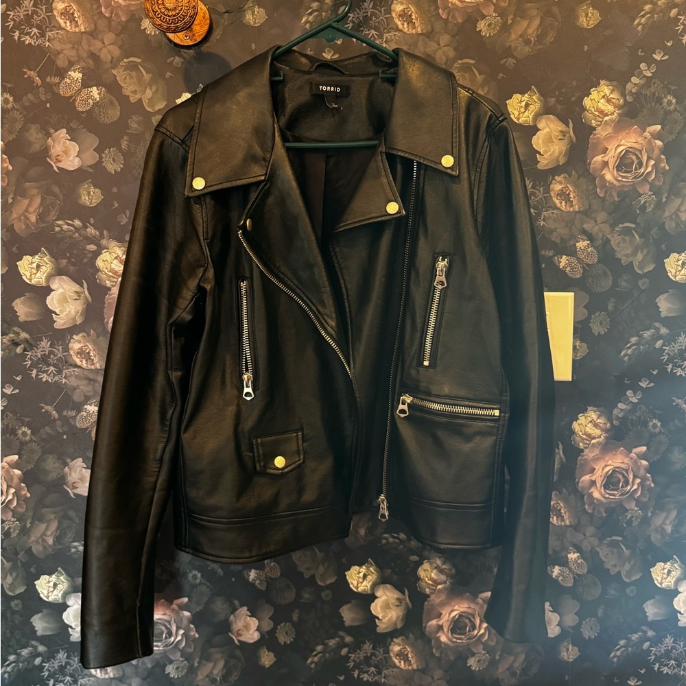 torrid Black Faux Leather Moto Jacket with Zipper Details